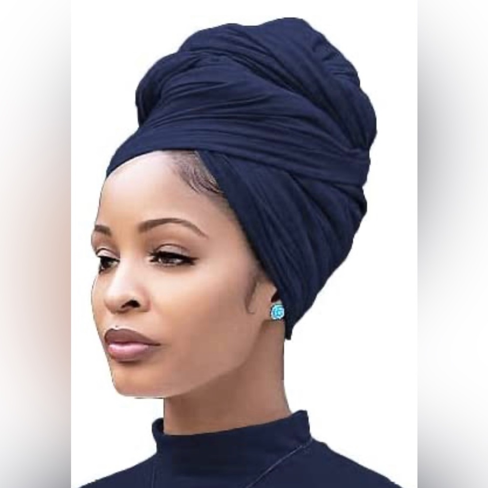 Royal Blue Stretch Turban African Head Wraps Scarf Soft Hijab for Locs Braids